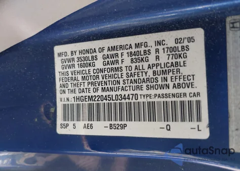 2005 Honda Civic Ex from USA, damaged, VIN 1HGEM22045L034470